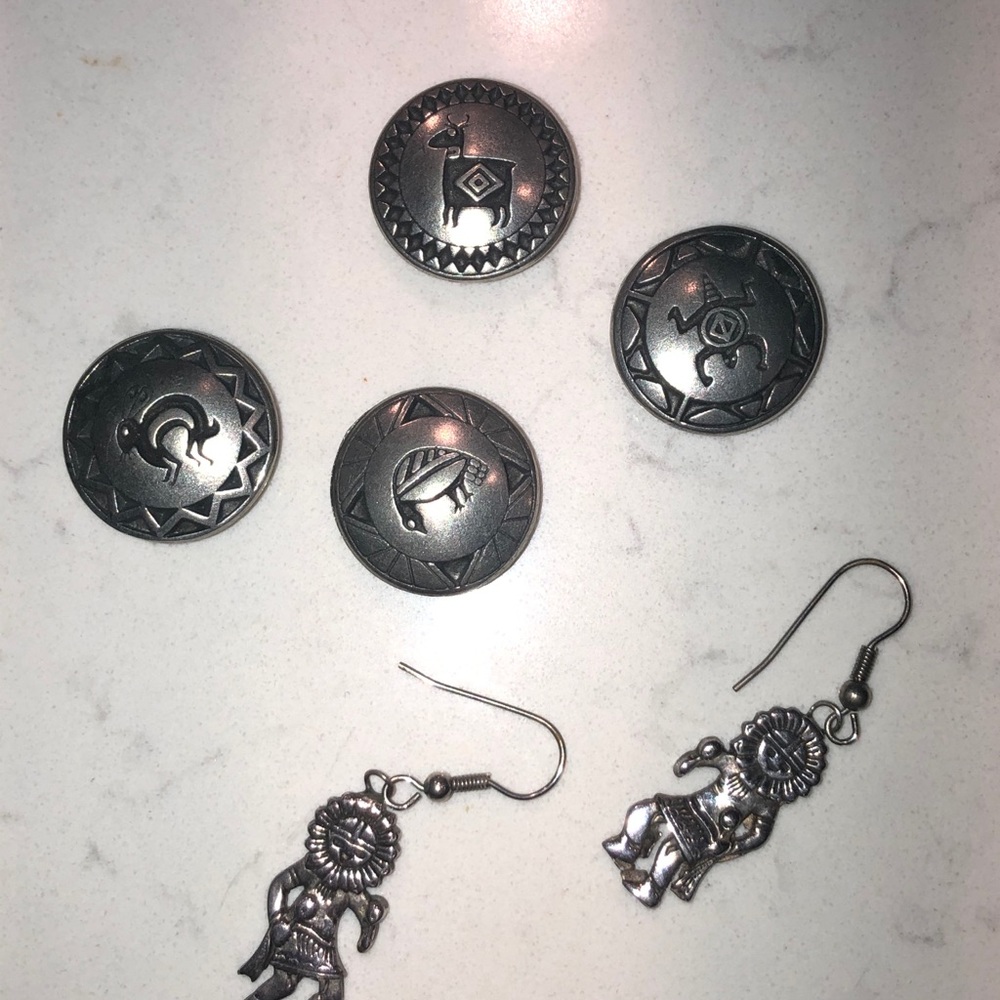 Set of 4 pewter button covers Native American